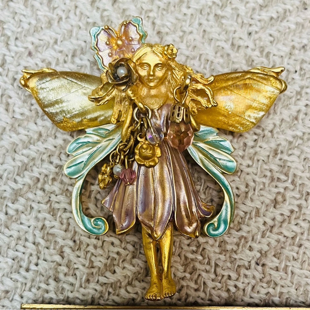 Kirk’s Folly Primrose Fairy pin and pendant. Enamel with dangling crystals. ❣️